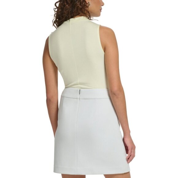 CALVIN KLEIN Petite Mock Neck Butter Yellow Sleeveless Top NWT - Picture 3 of 6